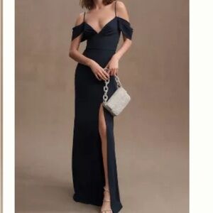 Sachin and Babi Brittany Crepe Off the Shoulder Gown